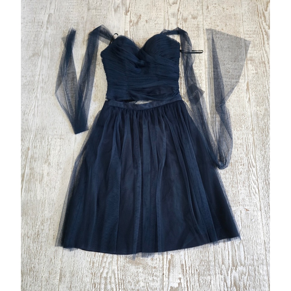 Watters & Watters Indigo Tulle 2 Piece Formal Set Ruched Crop Top Skirt Size 3